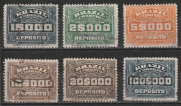 Revenue/ Fiscaux, Brazil 1920 - Depósito, Receita Fiscal -|- 1$000, 2$000, 5$000, 10$000, 20$000, 100$000 - Timbres-taxe