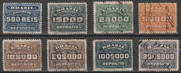 Revenue/ Fiscaux, Brazil 1920 - Depósito, Receita Fiscal -|- 500 Rs, 1$000, 2$000, 5$000, 10$000, 20$000, 100$000, 200$0 - Officials