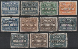 Revenue/ Fiscaux, Brazil 1920 - Depósito, Receita Fiscal -|- 11 Val. Tem Selos Repetidos/ Has Repeated Stamps - Servizio