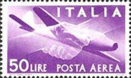 ITALIA REPUBBLICA ITALY REPUBLIC 1947 1955 DEMOCRATICA POSTA AEREA AIR MAIL COLORE CAMBIATO LIRE 50 VIOLETTO MNH - Correo Aéreo