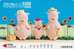 Rare Carte Prépayée JAPON - Animal - COCHON & Fleur Tournesol - PIG JAPAN Prepaid Bus Card -  SCHWEIN - FR 218 - Sonstige & Ohne Zuordnung
