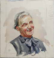 Aquarelle Esquisse "Homme Au Visage Souriant" Signée B.F.  Attribué Font Atelier B. Flournoy 1900 Genève - Aquarel