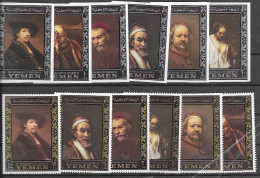 Yemen Complete Sets In Silver Imperf And Gold Border Perforated 17 Euros Mnh ** Rembrandt 1967 - Yémen