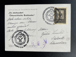 AUSTRIA 1950 POSTCARD VIENNA WIEN 100 YEARS AUSTRIAN STAMPS 01-06-1950 OOSTENRIJK OSTERREICH - Lettres & Documents