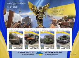Guinea Bissau 2022, Ukraine Independence Day, Tank, Flag, BF IMPERFORATED - Militaria