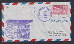 Flugpost Brief Air Mail USA Bloomington Indiana Erstflug New York 30.1.1950 - Storia Postale