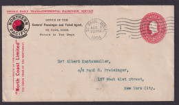 USA Privatganzsache Nothern Pacific Eisenbahn Saint Paul Minesota Brief New York - Briefe U. Dokumente