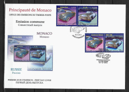 2013 Joint/Commune Monaco And Russia, OFFICIAL MIXED FDC WITH 2+2 STAMPS: Iconic Cars - Emissions Communes