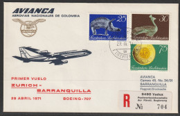 1971, Avianca, Erstflug, Liechtenstein - Baranquilla Colombia - Poste Aérienne