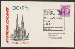 1971, AUA, Erstflug, Wien - Genf - First Flight Covers