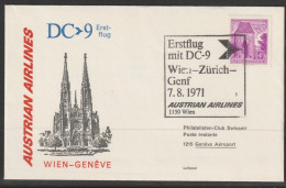 1971, AUA, Erstflug, Wien - Genf - Erst- U. Sonderflugbriefe
