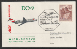 1973, Austrian Airlines, Erstflug, Wien - Genf - Erst- U. Sonderflugbriefe