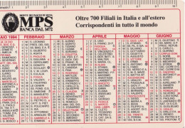 Calendarietto - Monte Dei Paschi Di Siena - Anno 1994 - Petit Format : 1991-00