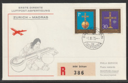 1975, Erste Direkte Luftpost-Abfertigung, Erstflug, Liechtenstein - Madras India - Aéreo