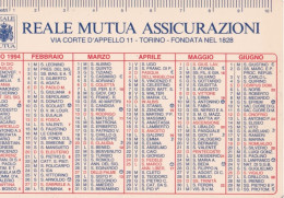 Calendarietto - Reale Mutua Assicuazioni - Torino - Anno  1994 - Petit Format : 1991-00