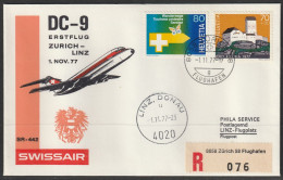 1977, Swissair, Erstflug, Zürich - Linz - Erst- U. Sonderflugbriefe