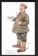 Künstler-AK P. O. Engelhard (P.O.E.): Soldat Mit Brot Und Suppe  - Engelhard, P.O. (P.O.E.)