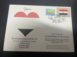 8-4-2024 (1 Z 22) COVID-19 4th Anniversary - Yemen - 8 April 2024 (with Yemen UN Flag Stamp) - Disease