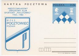 Poland Polska 1982 Sport Club "Pocztowiec", Chess, Poznan - Stamped Stationery