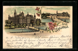 Lithographie Schwerin, Grossherzogl. Schloss, Der Alte Garten  - Schwerin