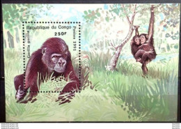 D7461  Chimpanzees - Gorillas - Monkeys - Rep Congo 1991 - SS - MNH - 1,25 - Singes