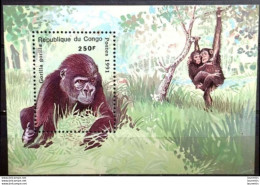 D7461  Chimpanzees - Gorillas - Monkeys - Rep Congo 1991 - SS - MNH - 1,25 - Monkeys