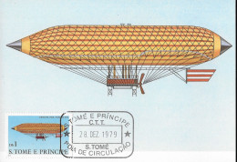 DIRIGEABLE DE PAUL HANLEIN 1872 - CARTE MAXIMUM 1ER JOUR DE SAO TOME ET PRINCIPE 1979, VOIR LE SCANNER - Airships