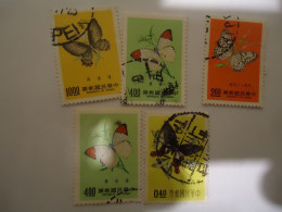 TAIWAN   USED  5 STAMPS   BUTTERFLIES  WITH POSTMARK - Vlinders