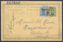 EP CP 5c Vert (N°137) + N°141 En Exprès Càd BRUXELLES (NORD) /11 Août 1919 Pour AACHEN (Allemagne) /// Affranchissement  - Postcards 1909-1934