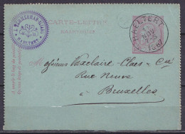 EP Carte-lettre 10c Rose (N°46) Càd HAELTERT /14 NOV 1887 Pour BRUXELLES (au Dos: Càd Arrivée BRUXELLES 1) - Kartenbriefe