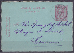 EP Carte-lettre 10c Rose (N°46) Càd MENIN /24 SEPT 1887 Pour TOURNAI (au Dos: Càd Arrivée TOURNAI) - Cartas-Letras
