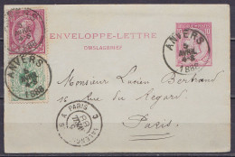 EP Enveloppe-lettre 10c Rose (N°46) + N°45+46 Càd ANVERS /5 AVRIL 1888 Pour PARIS - Càd "VALENCIENNES A PARIS" (au Dos:  - Letter Covers