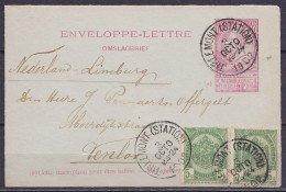EP Enveloppe-lettre 10c Rose (N°58) + 2x N°56 Càd TIRLEMONT (STATION) /3 OCT 1905 Pour VENLOO Pays-bas (au Dos: Càd Arri - Omslagbrieven