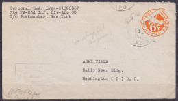 USA - EP Env. 6c Air Mail Càd U.S. ARMY POSTAL SERVICE /8?3 /JAN 11 1945" D'un Militaire Américain à HAVELANGE Pour WASH - Guerre 40-45 (Lettres & Documents)