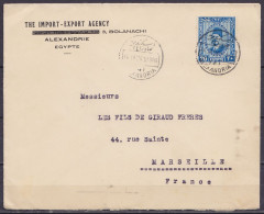 Egypte - L. "The Import-Export Agency - Alexandrie" Affr. 20mil Càd ALEXANDRIA /16 JA 1934 Pour MARSEILLE (au Dos: Flam. - Cartas & Documentos