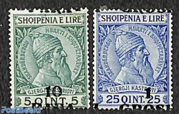 Albania 1914 10p And 1g Overprints, Stronly Moved (lot Of 2 Stamps), Unused (hinged), Various - Errors, Misprints, Pla.. - Fouten Op Zegels