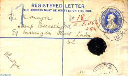 India 1913 Registered Letter To London, Used Postal Stationary - Lettres & Documents