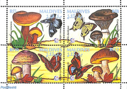Maldives 1995 Singapore 95 4v M/s, Mint NH, Nature - Butterflies - Mushrooms - Pilze