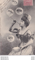 V6- BERGERET - BONNE ANNEE 1905 - FEMME SOUFFLANT DES BULLES DE SAVON  -   ( 2 SCANS ) - Bergeret