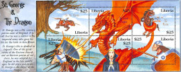 Liberia 2001 St George & The Dragon 6v M/s, Mint NH, Nature - Horses - Art - Fairytales - Verhalen, Fabels En Legenden