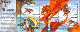 Liberia 2001 St George & The Dragon 6v M/s, Mint NH, Nature - Horses - Art - Fairytales - Fairy Tales, Popular Stories & Legends