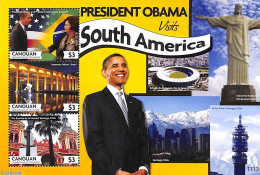Saint Vincent & The Grenadines 2011 President Obama Visits South America 3v M/s, Mint NH, History - American Presidents - St.Vincent E Grenadine