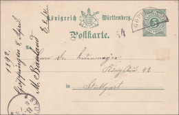 Württemberg:  Postkarte Von Göppingen Nach Stuttgart1892 - Briefe U. Dokumente