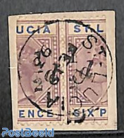 Saint Lucia 1891 Pair Of 2x 1/2 On 6d, Used, On Paper, Used Stamps - St.Lucie (1979-...)