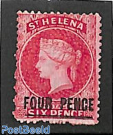Saint Helena 1864 4d On 6d, Bar 16.5mm, Perf. 12.5, Without Gum, Unused (hinged) - Sint-Helena