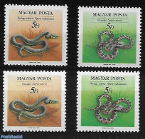 Hungary 1989 4 V. With Different Descriptions., Mint NH, Nature - Various - Animals (others & Mixed) - Snakes - Errors.. - Unused Stamps