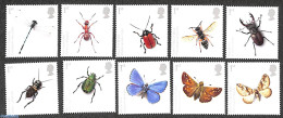 Great Britain 2008 Insects 10v, Mint NH, Nature - Butterflies - Insects - Unused Stamps