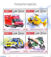 Guinea Bissau 2015 Special Transport 4v M/s, Mint NH, Transport - Various - Fire Fighters & Prevention - Helicopters -.. - Feuerwehr