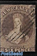 New Zealand 1862 6d, WM Star, Darkbrown, Used, Used Stamps - Gebruikt