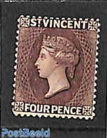 Saint Vincent 1885 4d, Lilac Brown, WM Crown-CA, Stamp Out Of Set, Unused (hinged) - St.Vincent (1979-...)